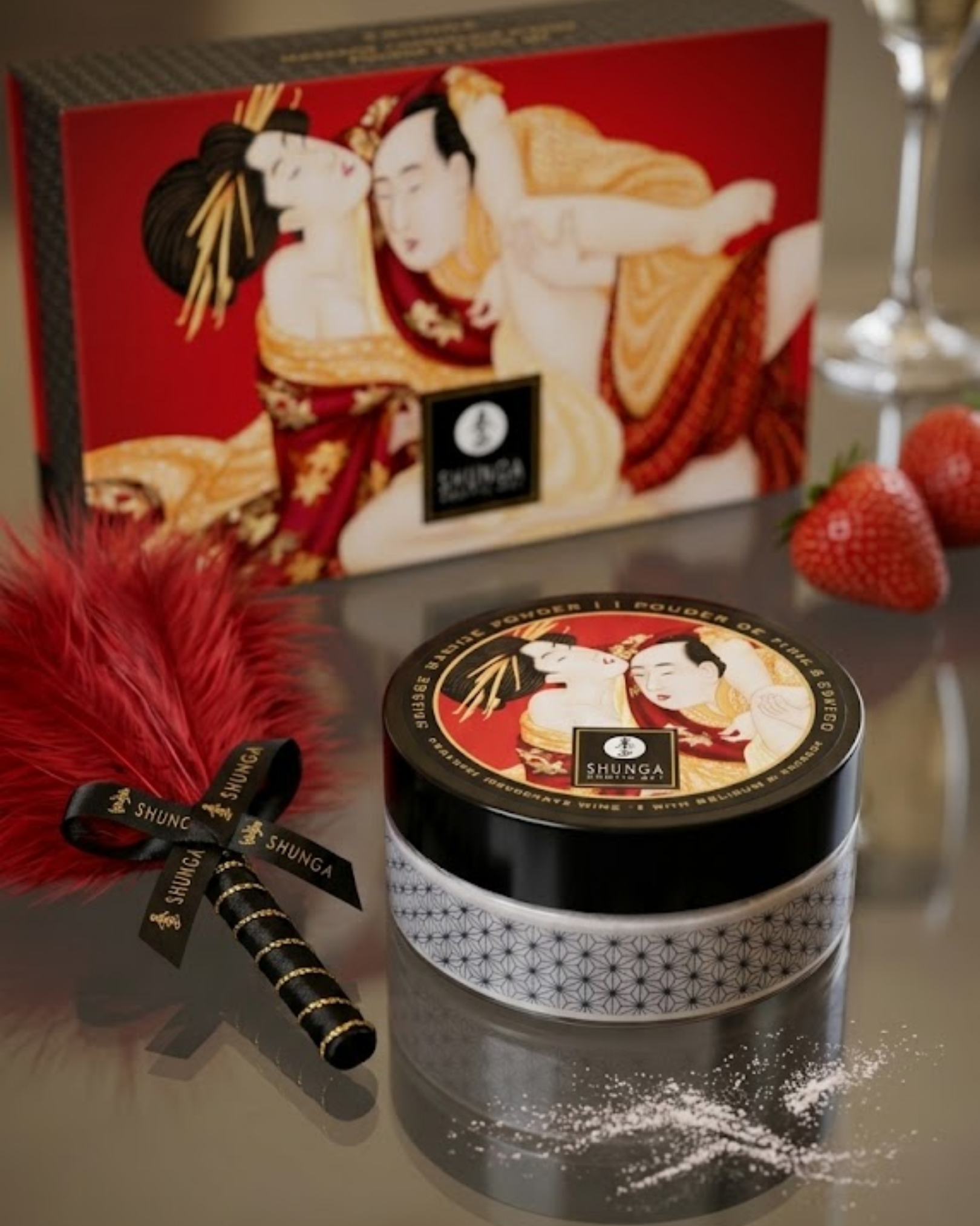 Kit de Pó de Massagem Comestível Morango – Shunga